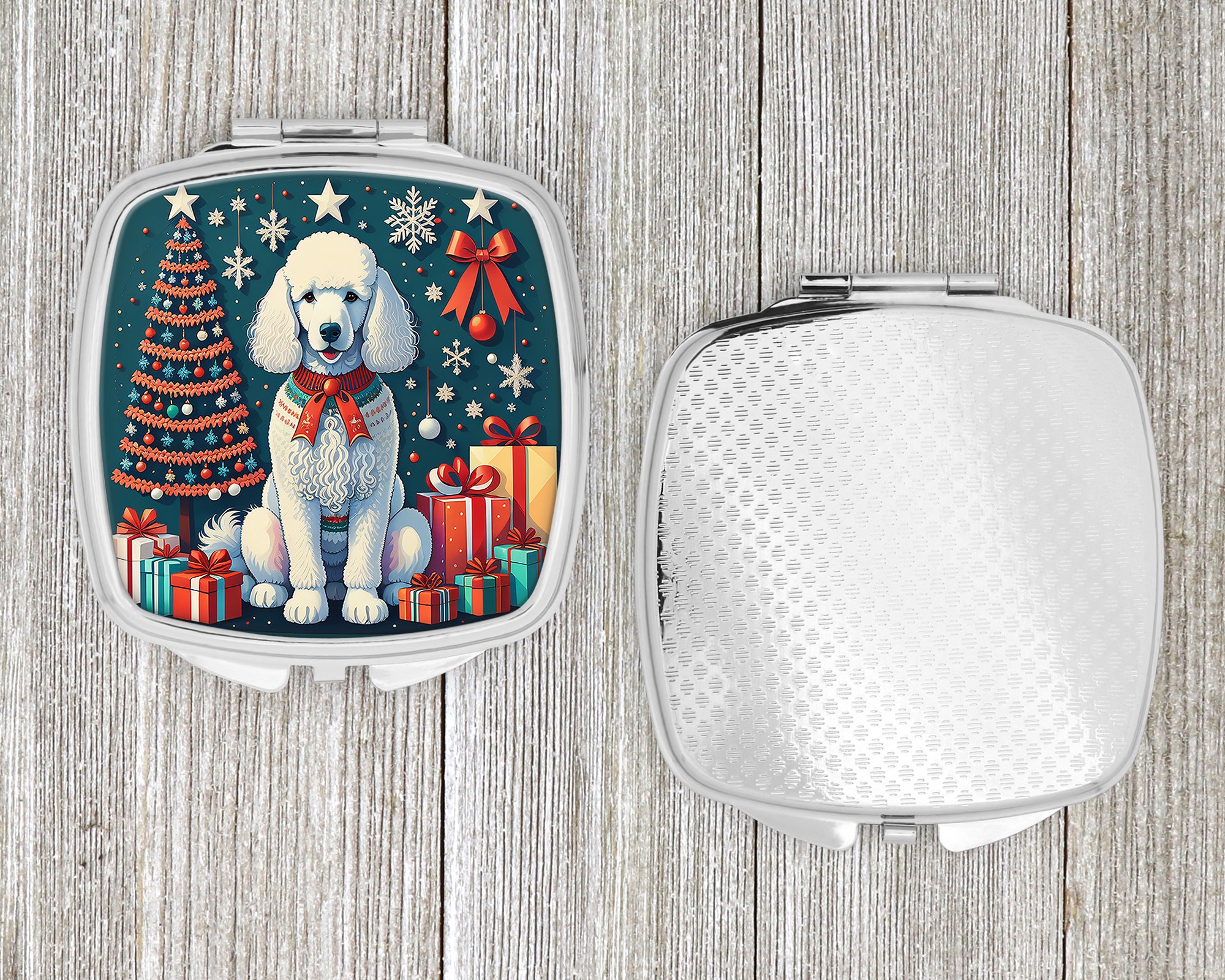 White Poodle Christmas Compact Mirror