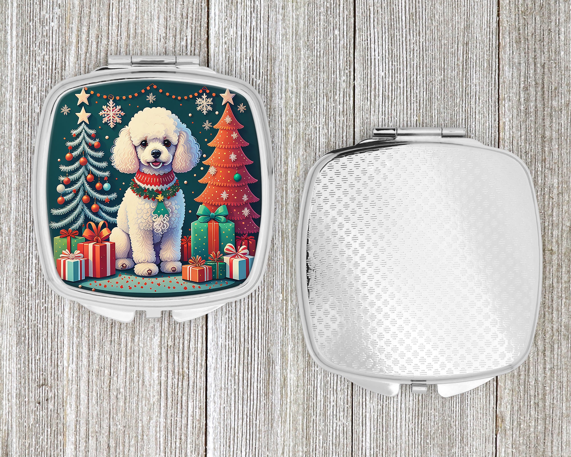 White Toy Poodle Christmas Compact Mirror