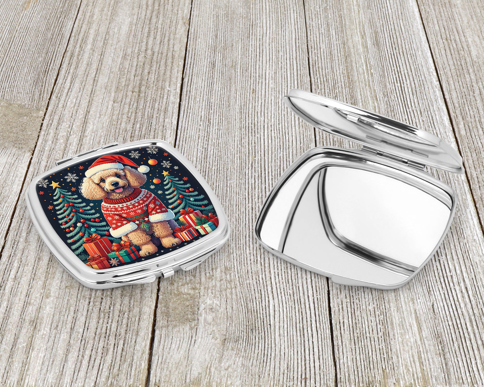 Apricot Toy Poodle Christmas Compact Mirror