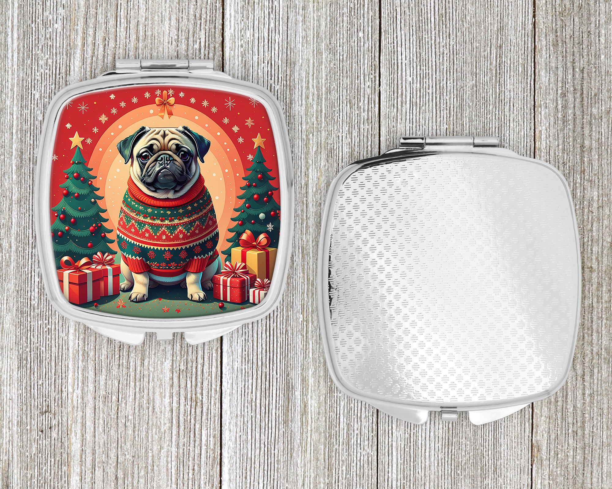 Fawn Pug Christmas Compact Mirror