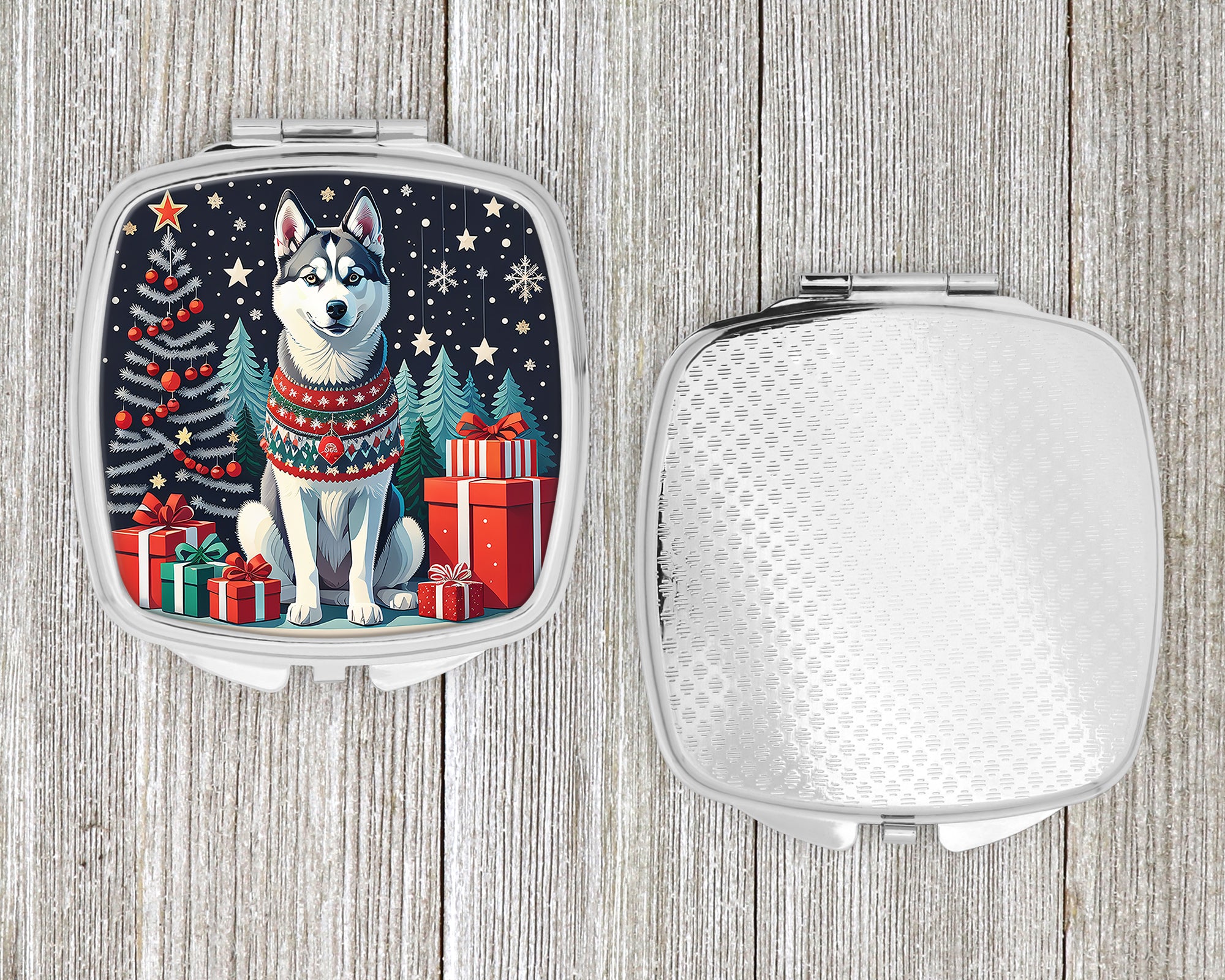 Siberian Husky Christmas Compact Mirror