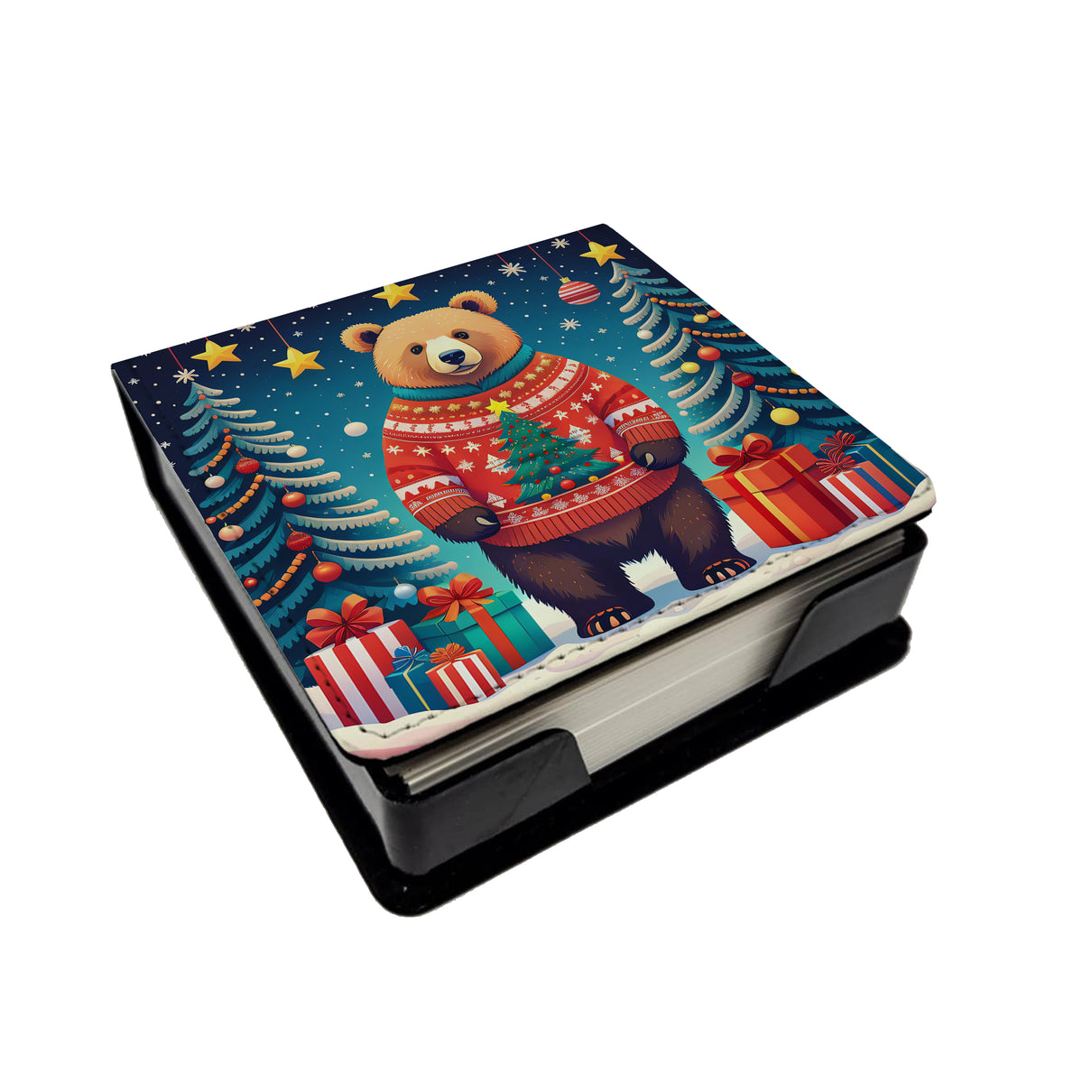 Caroline's Treasures Bear Christmas PU Leather Note Paper Holder