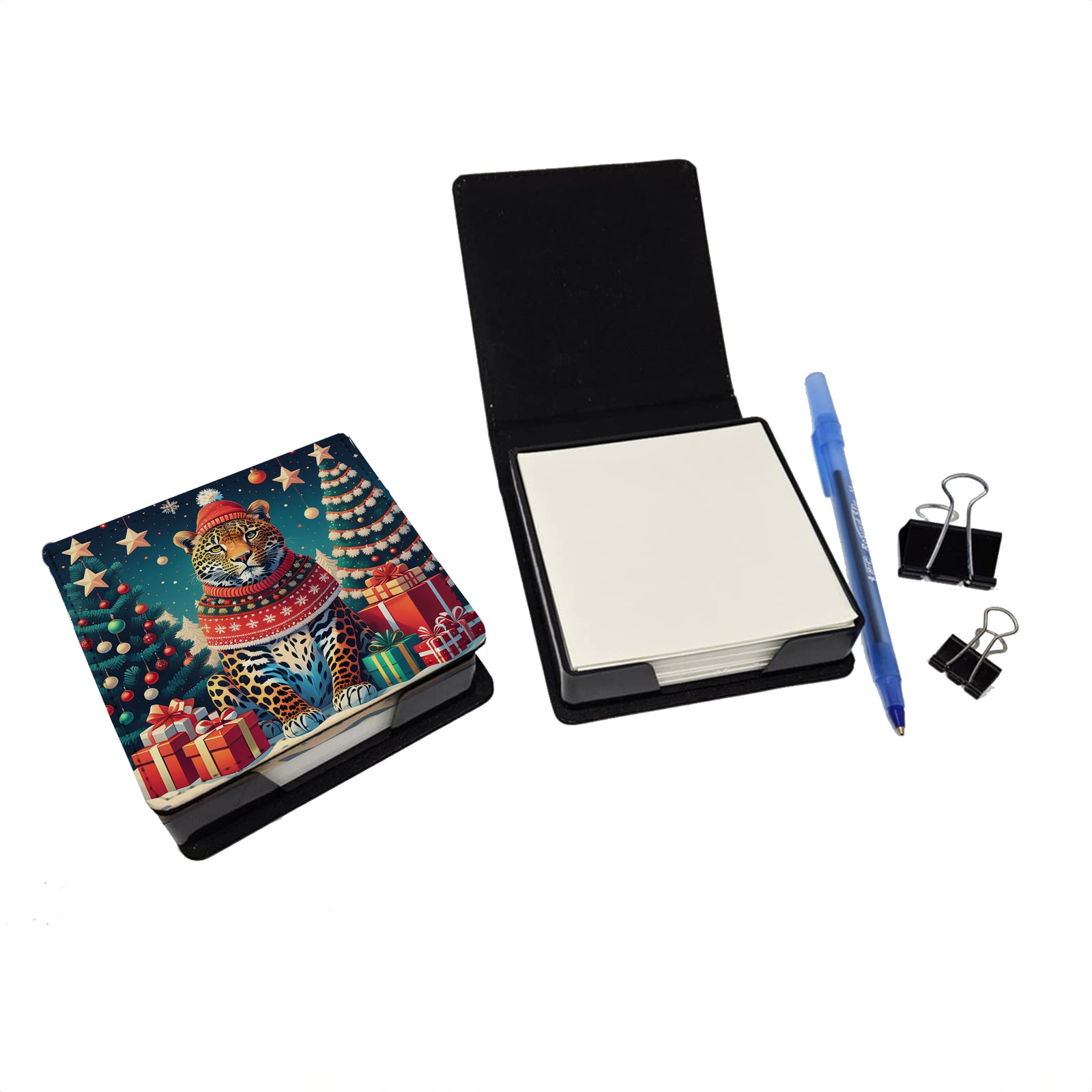 Caroline's Treasures Leopard Christmas PU Leather Note Paper Holder