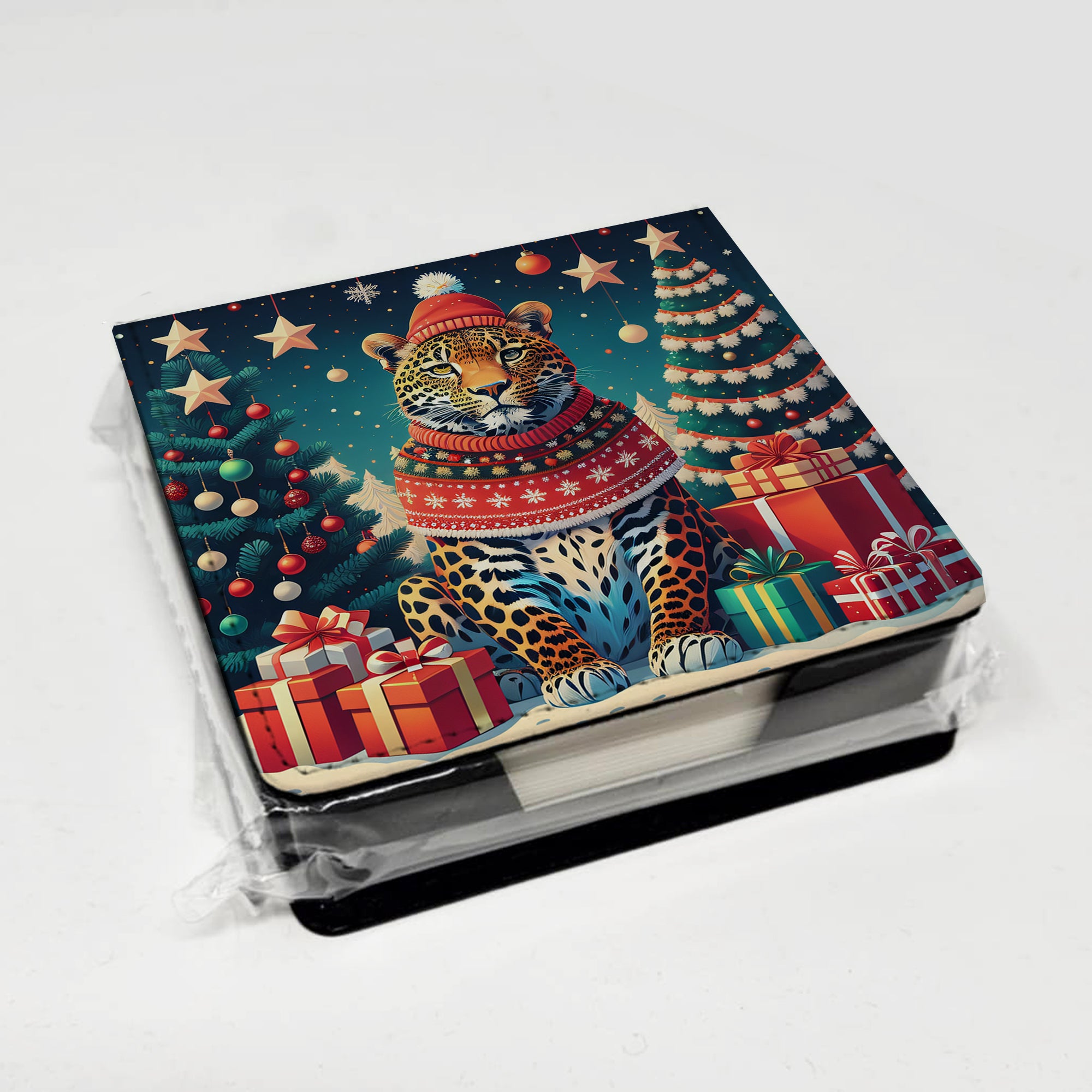 Caroline's Treasures Leopard Christmas PU Leather Note Paper Holder