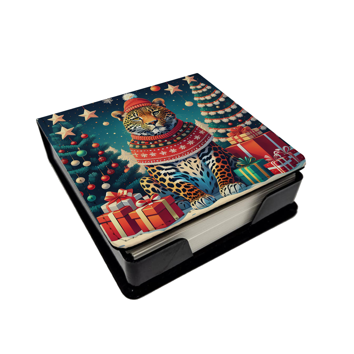 Caroline's Treasures Leopard Christmas PU Leather Note Paper Holder