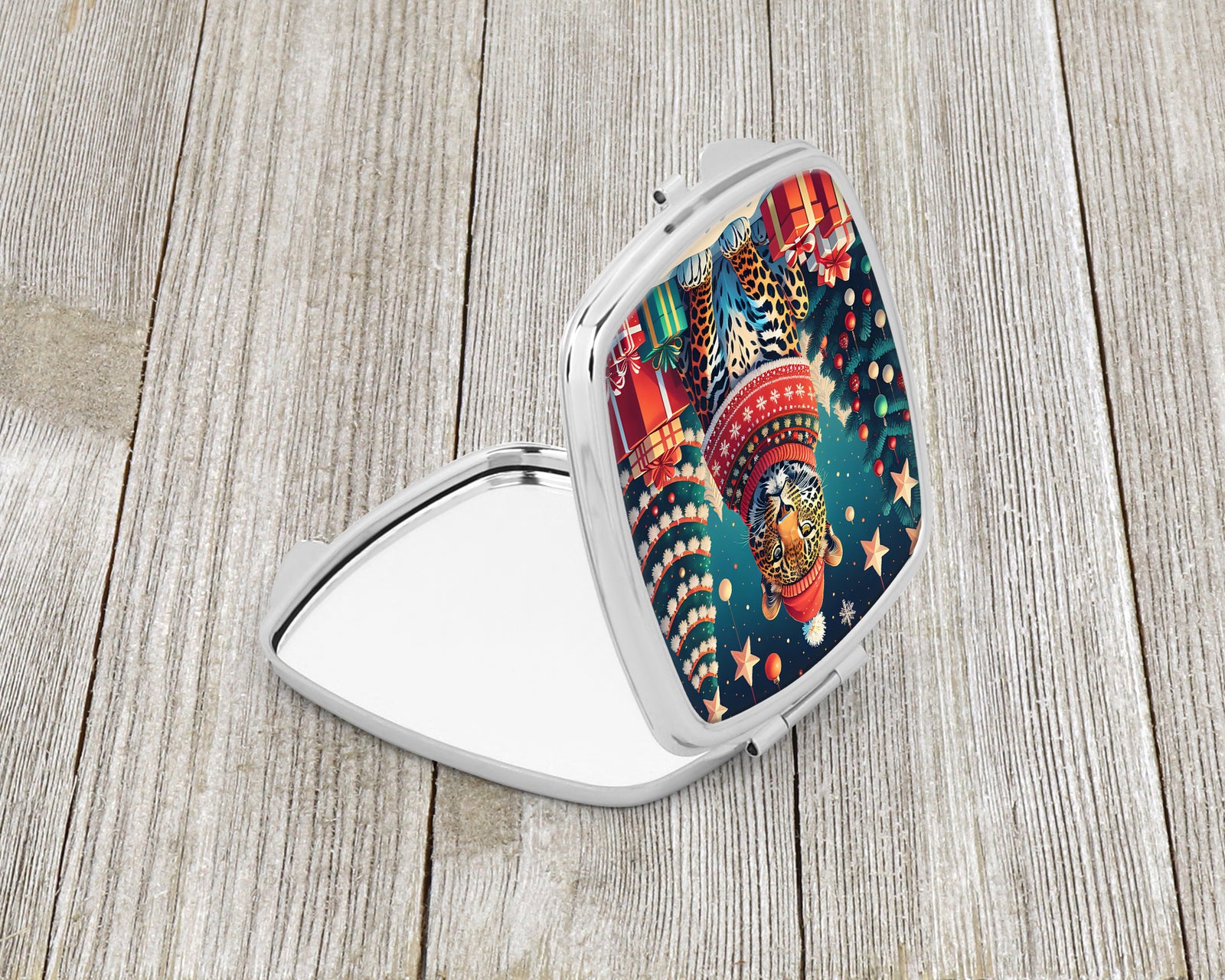 Caroline's Treasures Leopard Christmas Compact Mirror – Stylish Purse Mirror with Artistic Covers