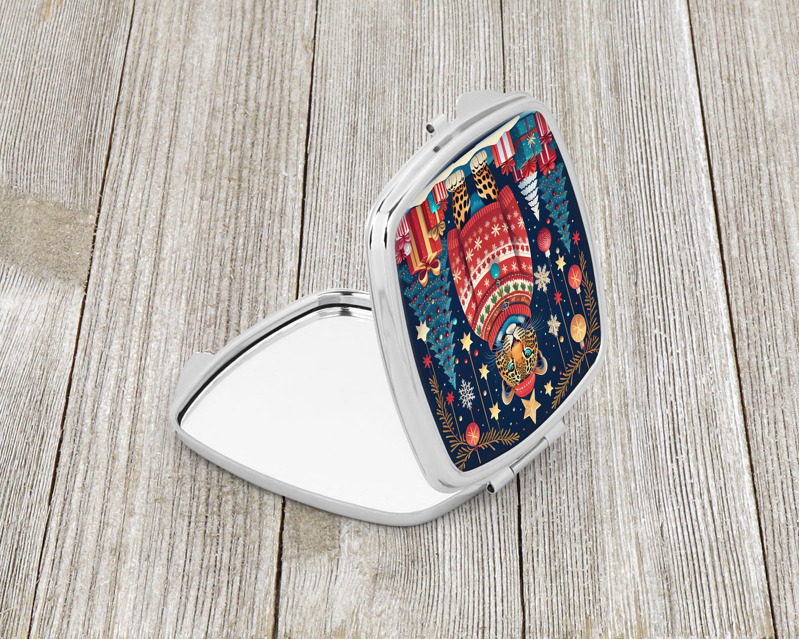 Caroline's Treasures Leopard Christmas Compact Mirror – Stylish Purse Mirror with Artistic Covers