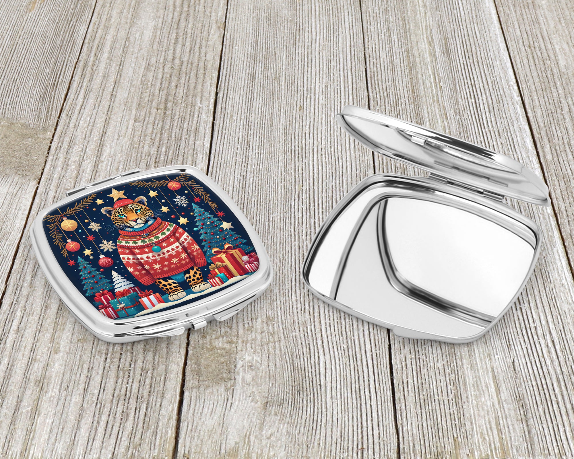 Leopard Christmas Compact Mirror