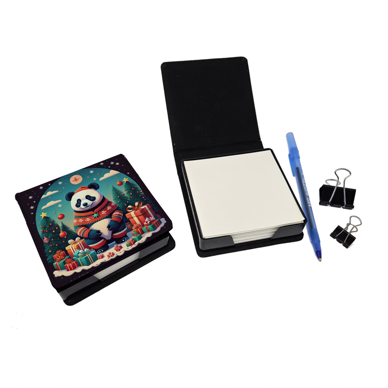 Caroline's Treasures Panda Christmas PU Leather Note Paper Holder