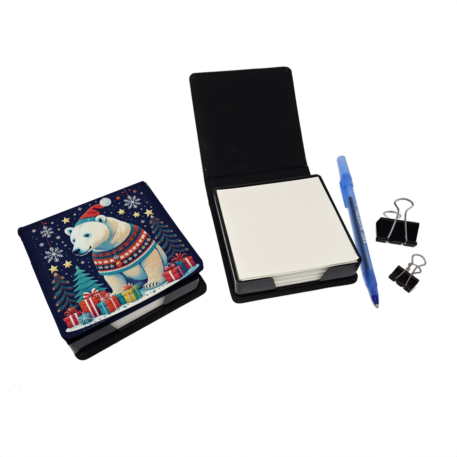 Caroline's Treasures Polar Bear Christmas PU Leather Note Paper Holder