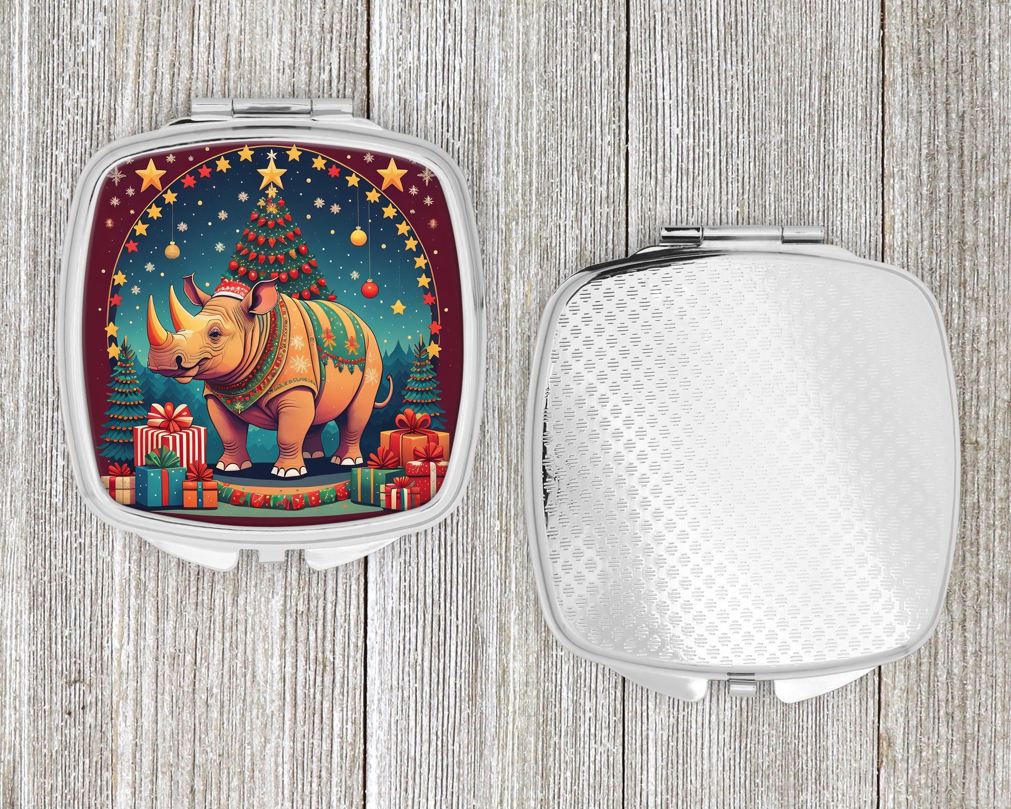 Rhinoceros Christmas Compact Mirror