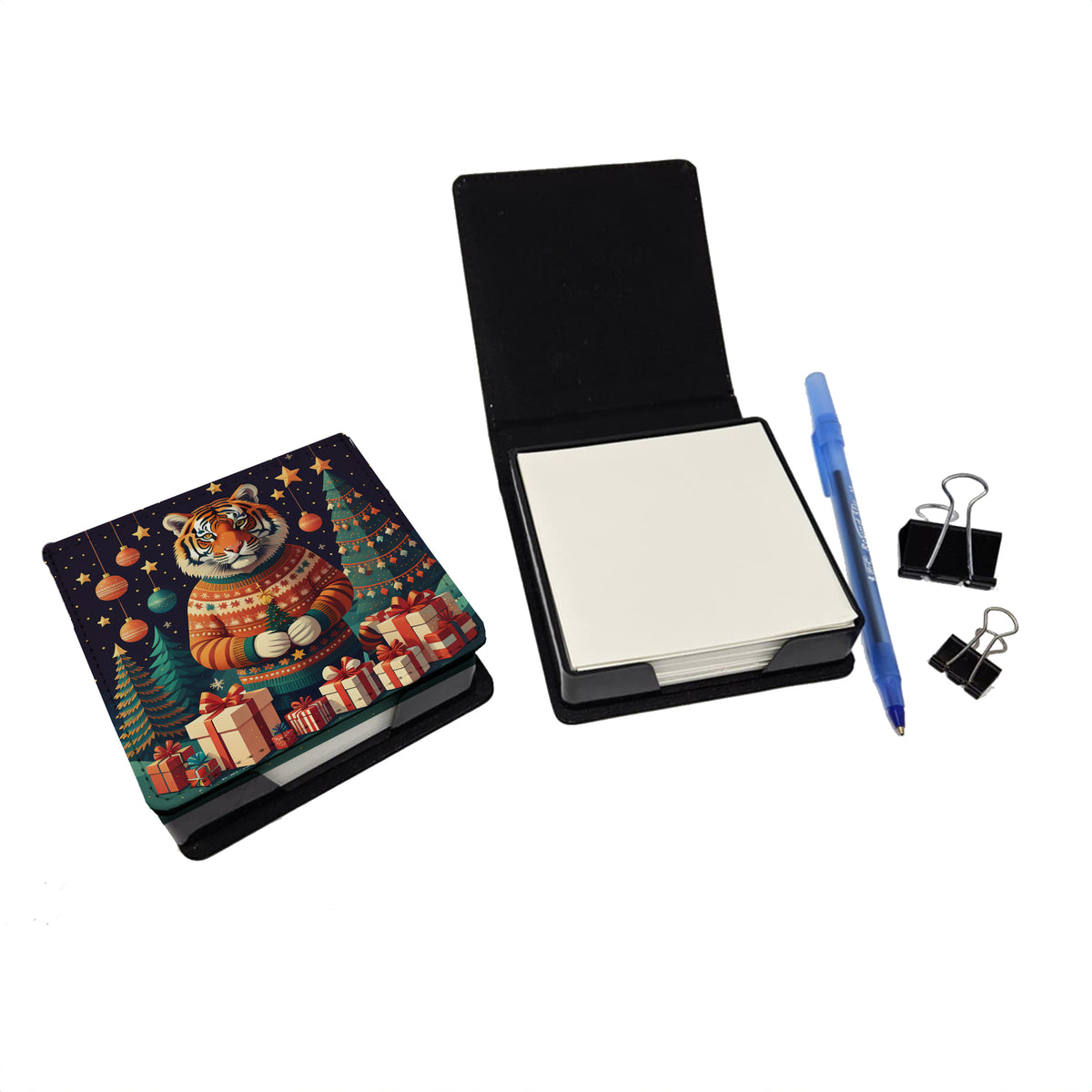Caroline's Treasures Tiger Christmas PU Leather Note Paper Holder