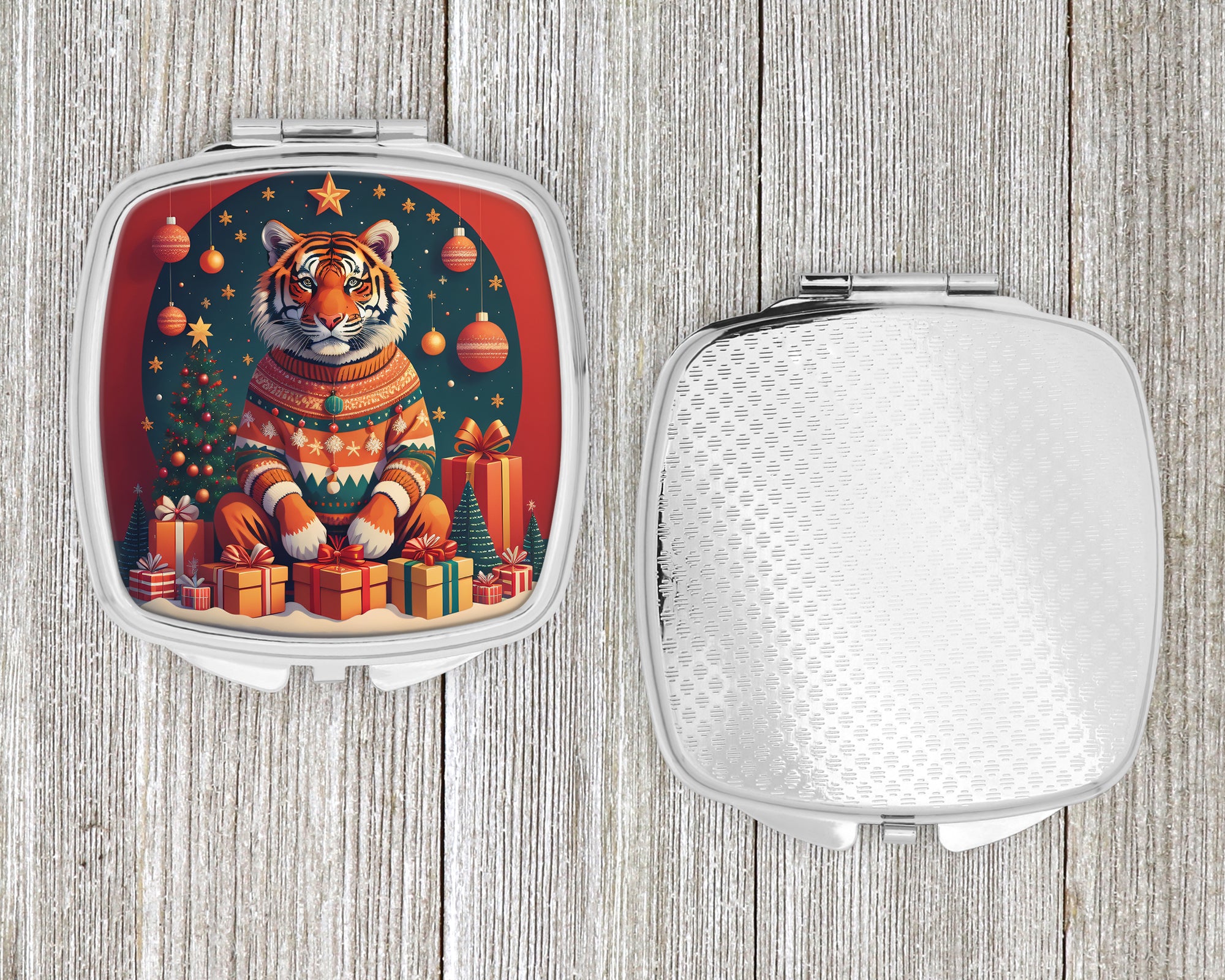 Tiger Christmas Compact Mirror