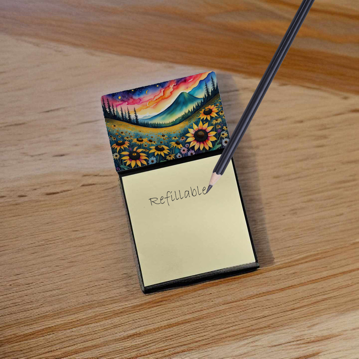 Caroline's Treasures Black-eyed Susans in Color Sticky Note Holder- Refiilable Desk Accessory Note Pad