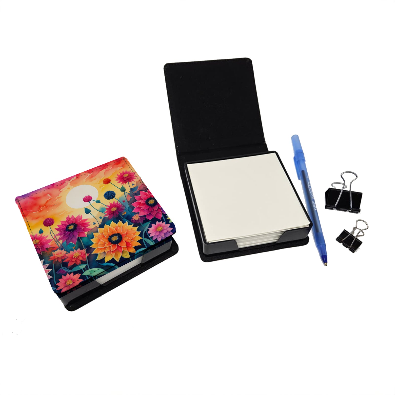 Caroline's Treasures Dahlias in Color PU Leather Note Paper Holder
