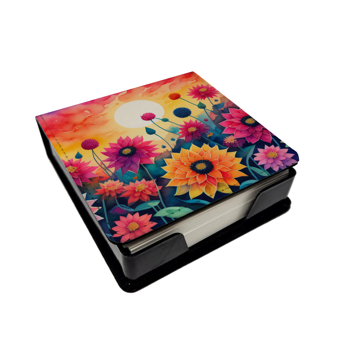 Caroline's Treasures Dahlias in Color PU Leather Note Paper Holder