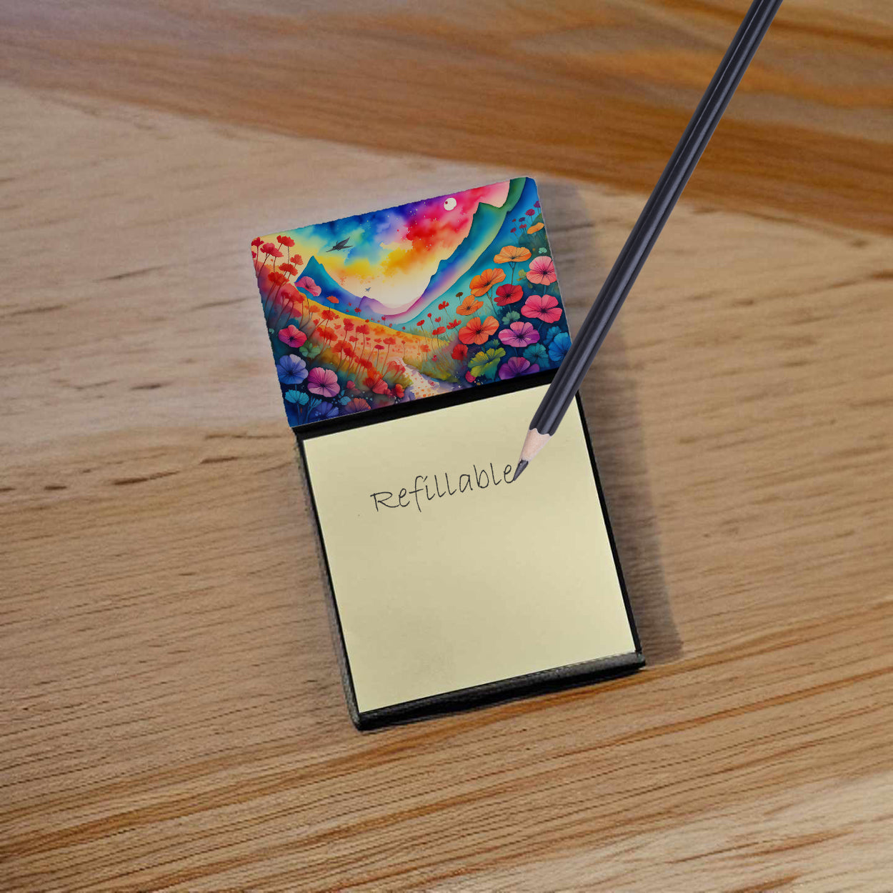 Caroline's Treasures Geraniums in Color Sticky Note Holder- Refiilable Desk Accessory Note Pad