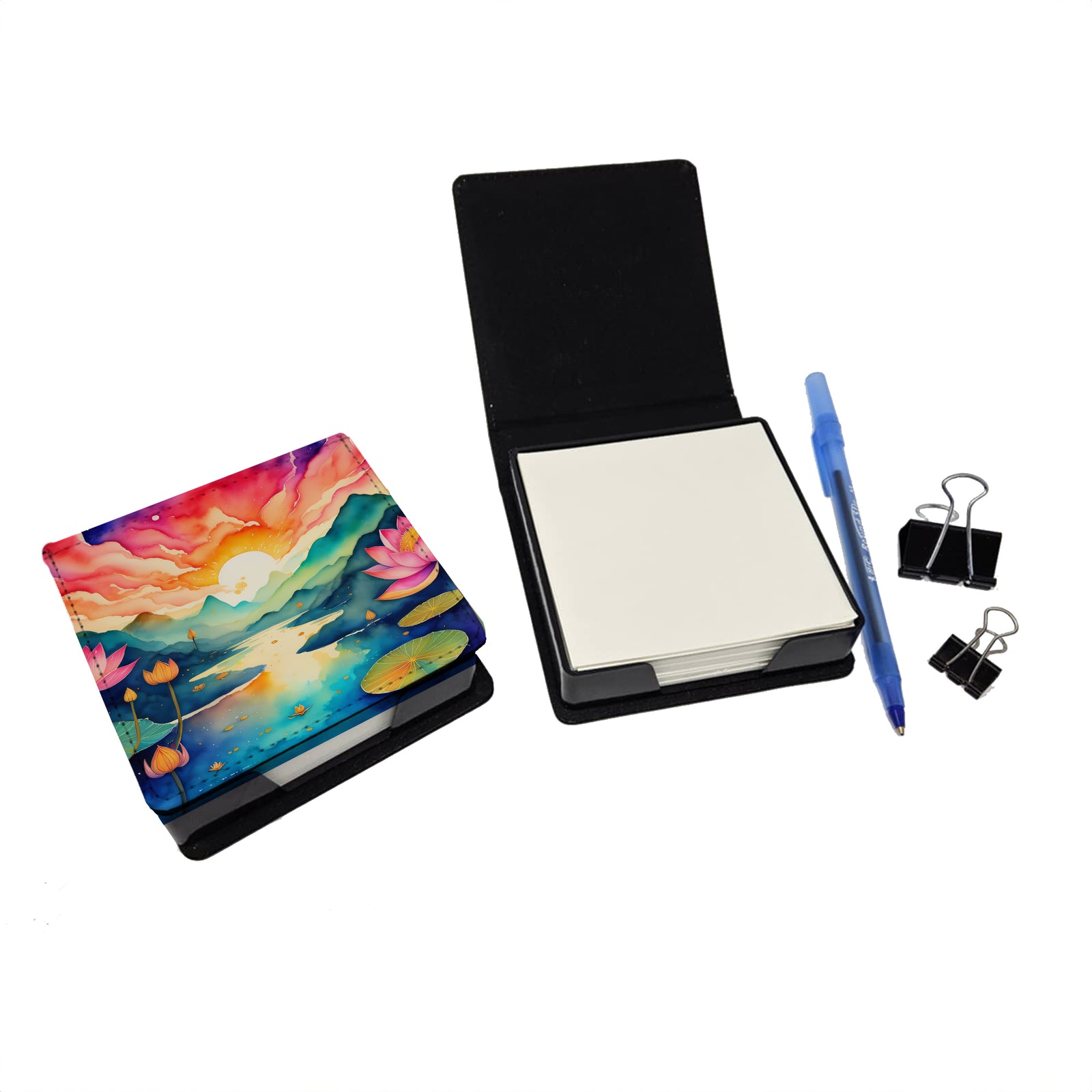 Caroline's Treasures Lotus in Color PU Leather Note Paper Holder