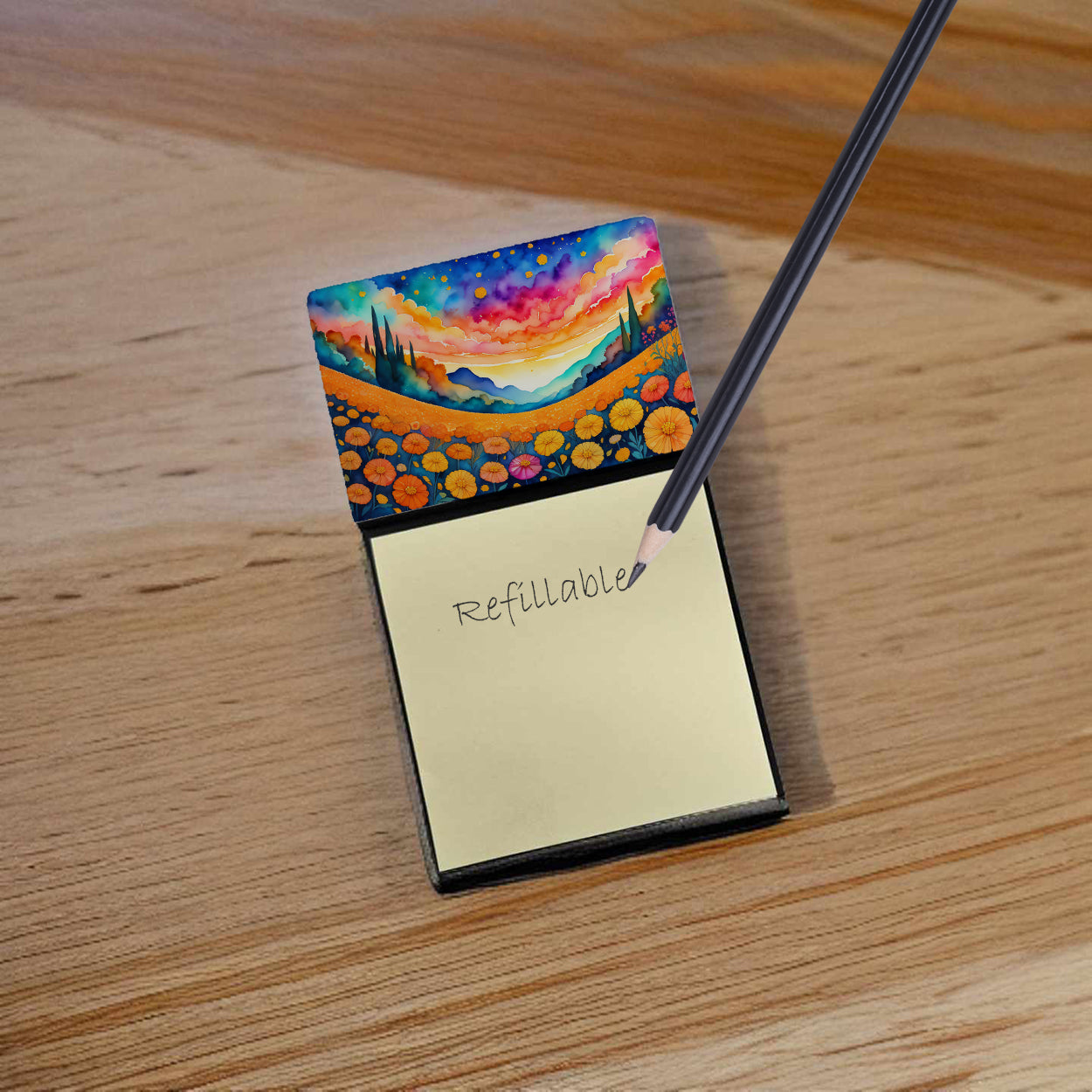 Caroline's Treasures Marigolds in Color Sticky Note Holder- Refiilable Desk Accessory Note Pad