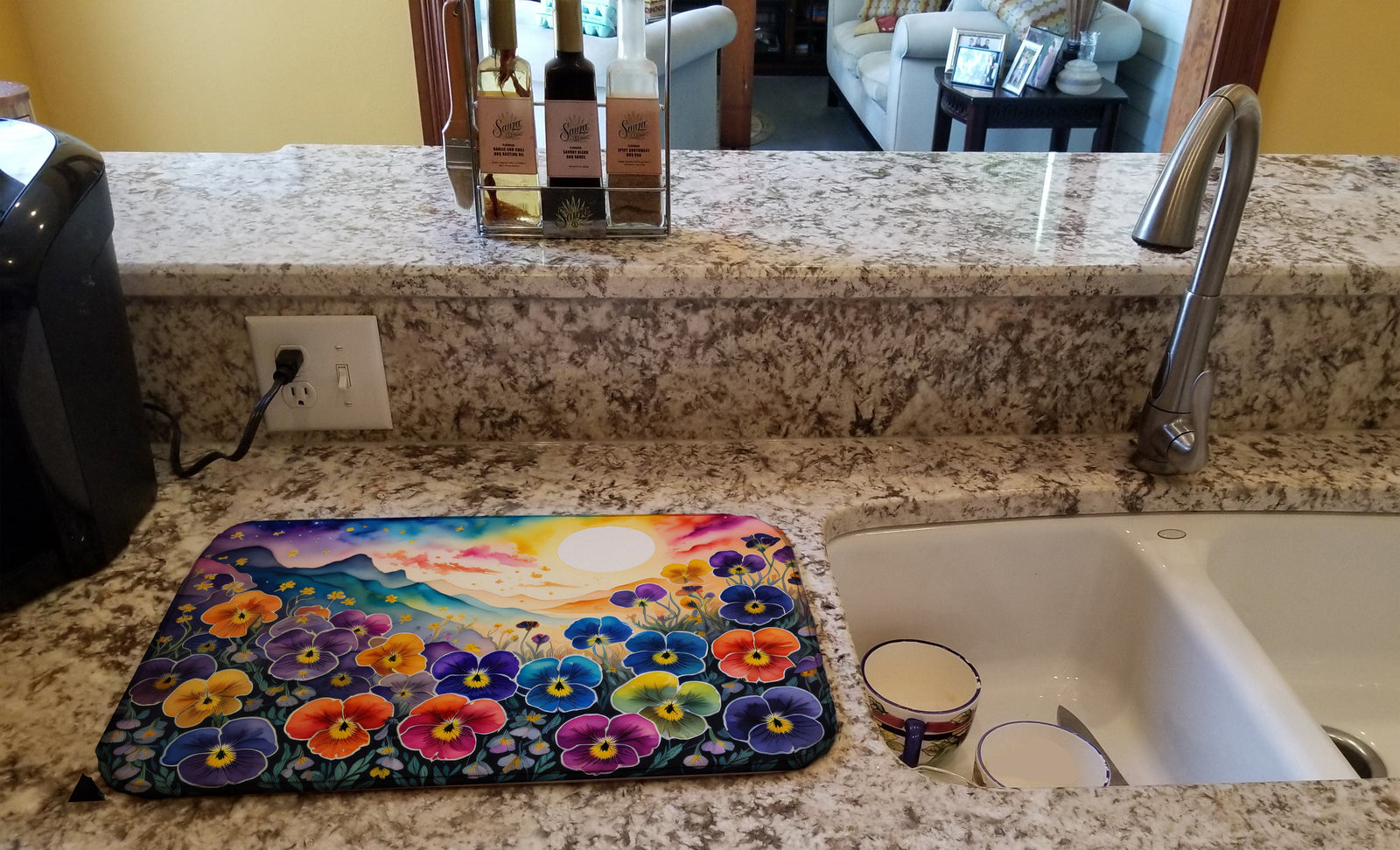 Caroline's Treasures Pansies in Color Dish Drying Mat