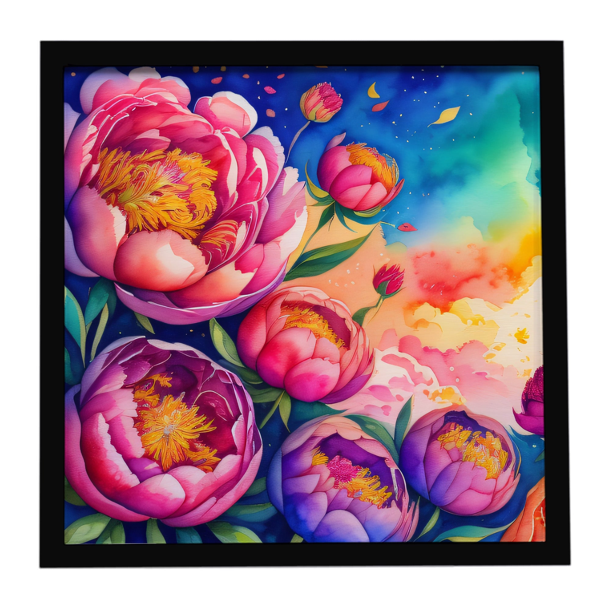 Caroline's Treasures Peonies in Color Framed Metal Print