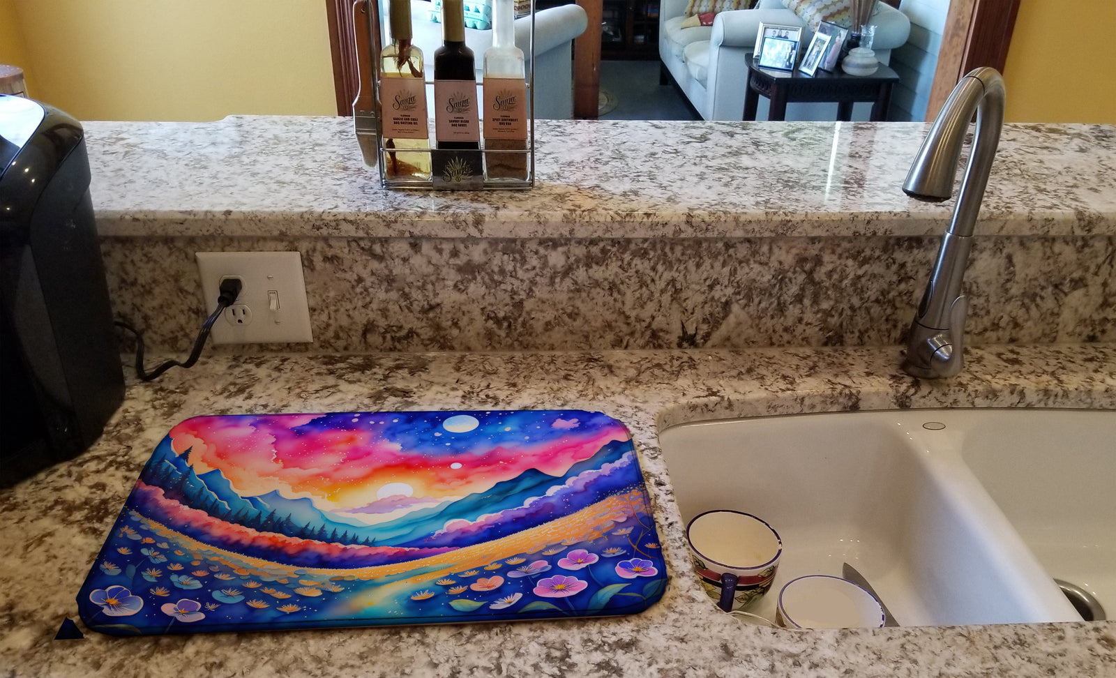 Caroline's Treasures Periwinkles in Color Dish Drying Mat