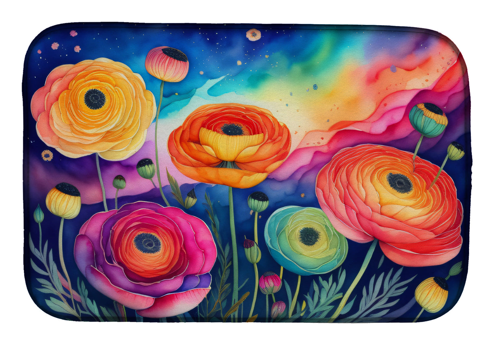Caroline's Treasures Ranunculus in Color Dish Drying Mat