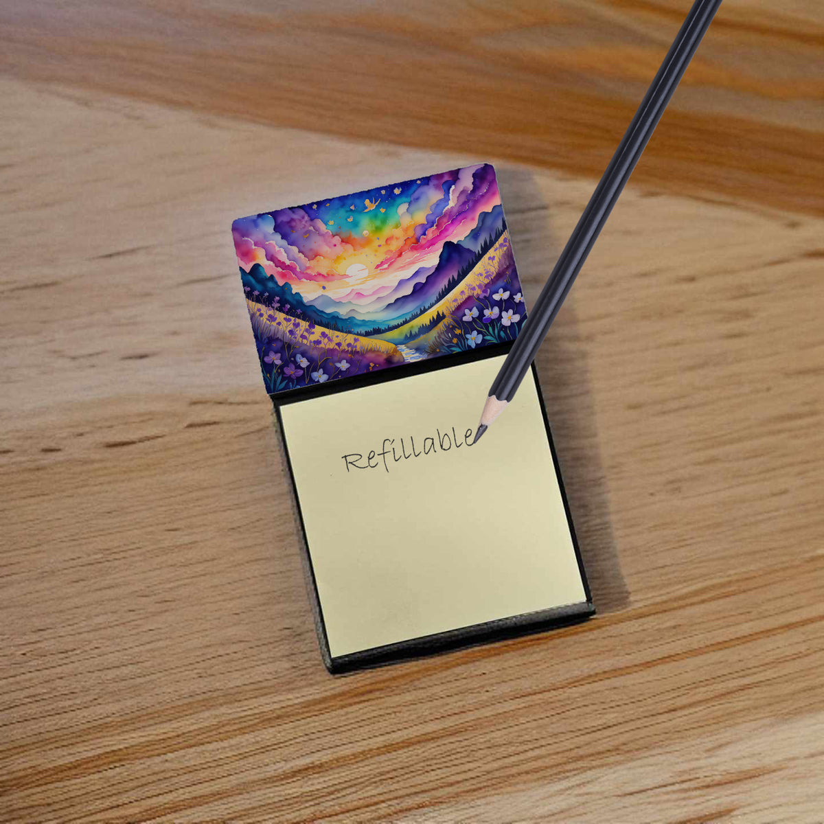 Caroline's Treasures Violets in Color Sticky Note Holder- Refiilable Desk Accessory Note Pad