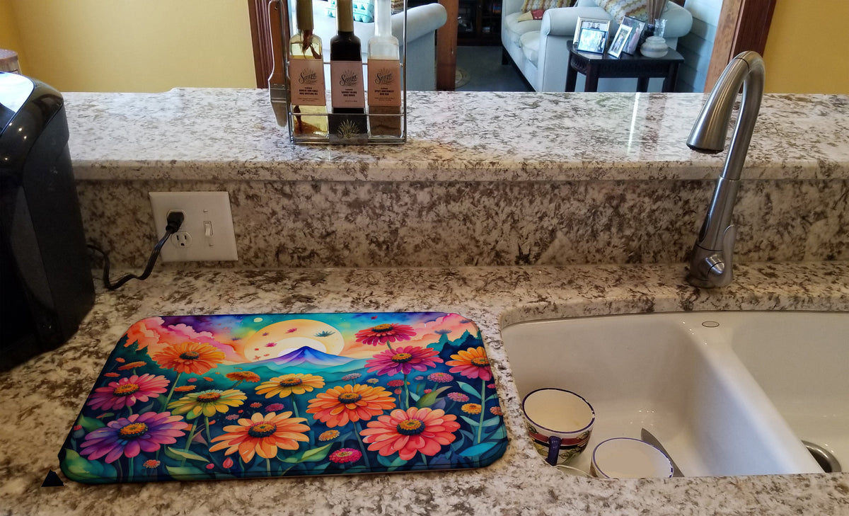 Caroline's Treasures Zinnias in Color Dish Drying Mat