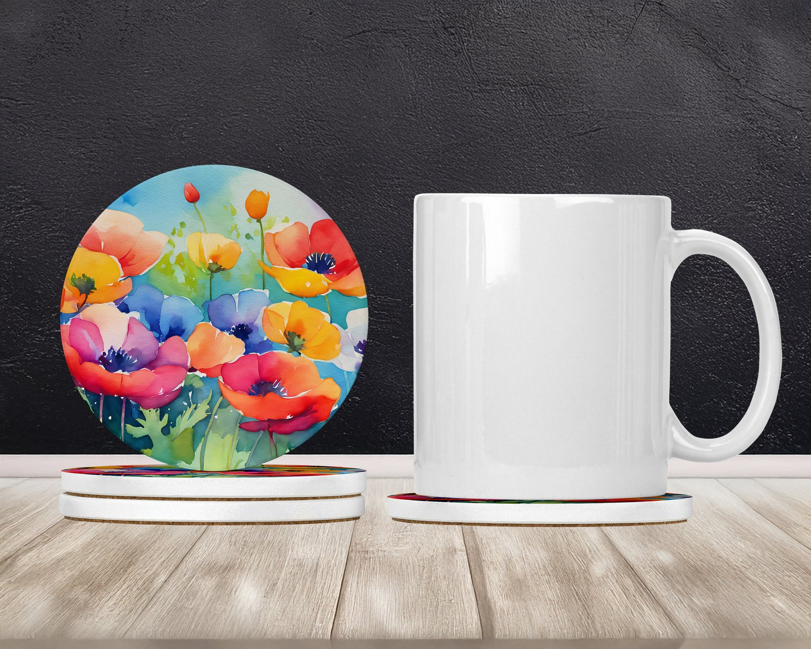 Caroline's Treasures Anemones in Watercolor Large Sandstone Coasters Pack of 4