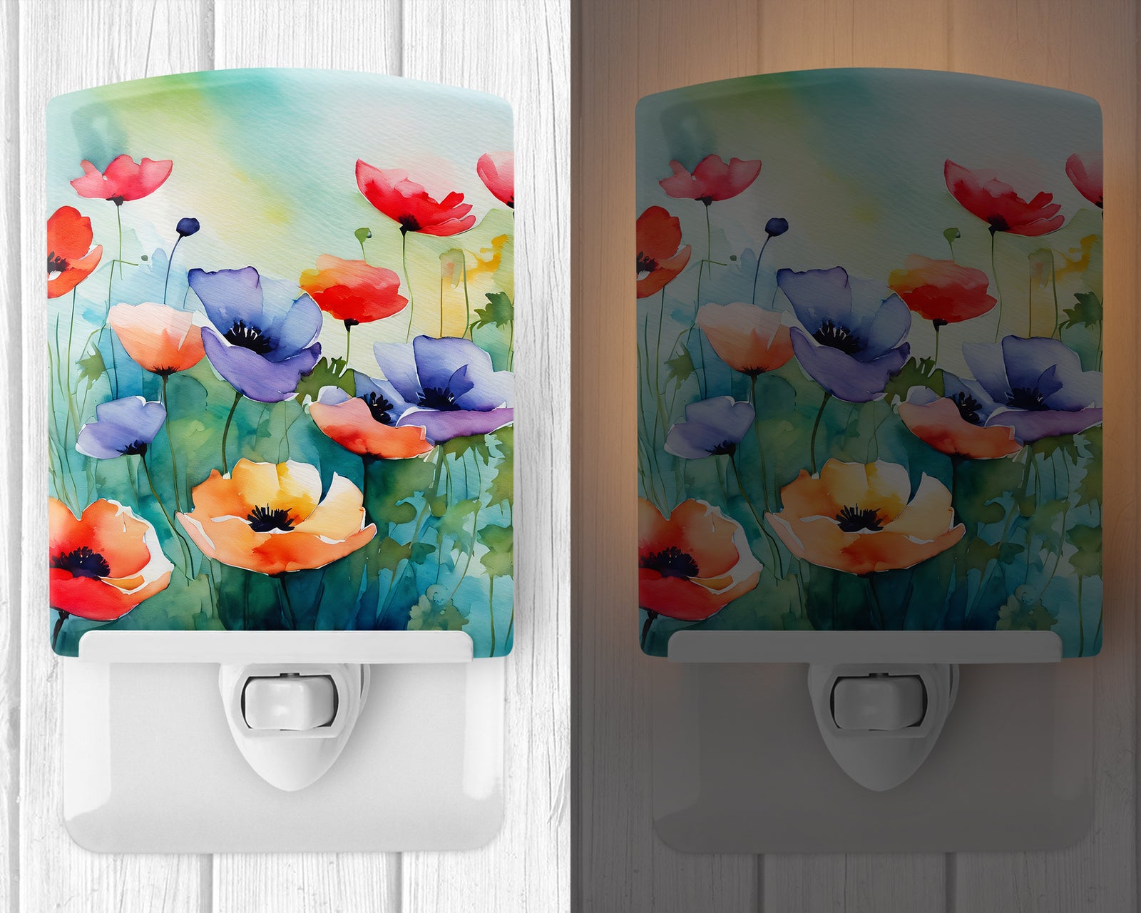 Caroline's Treasures Anemones in Watercolor Ceramic Night Light