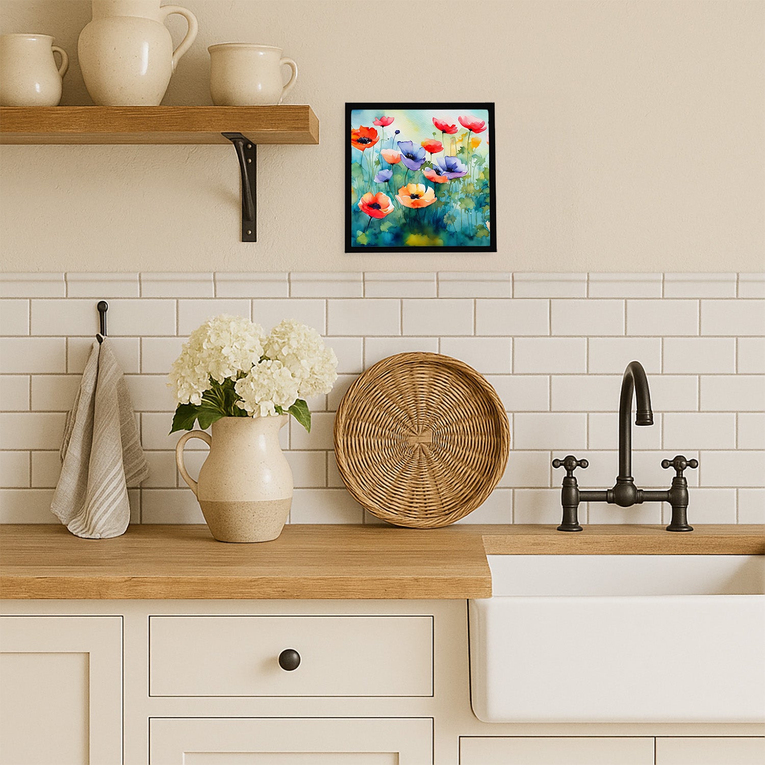 Caroline's Treasures Anemones in Watercolor Framed Metal Print