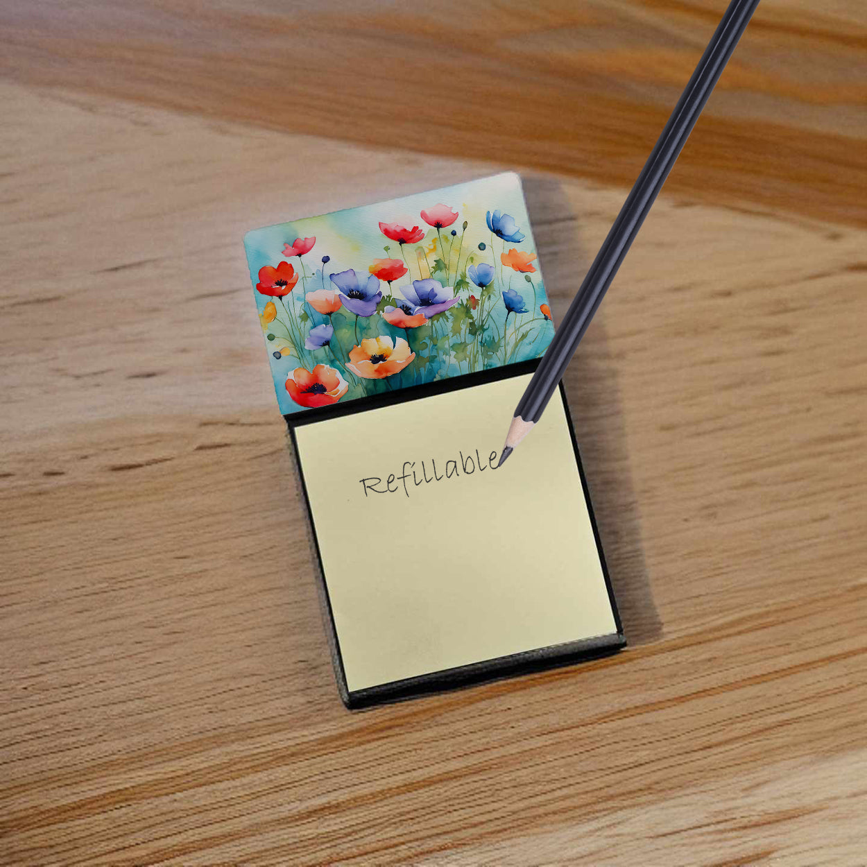 Caroline's Treasures Anemones in Watercolor Sticky Note Holder- Refiilable Desk Accessory Note Pad