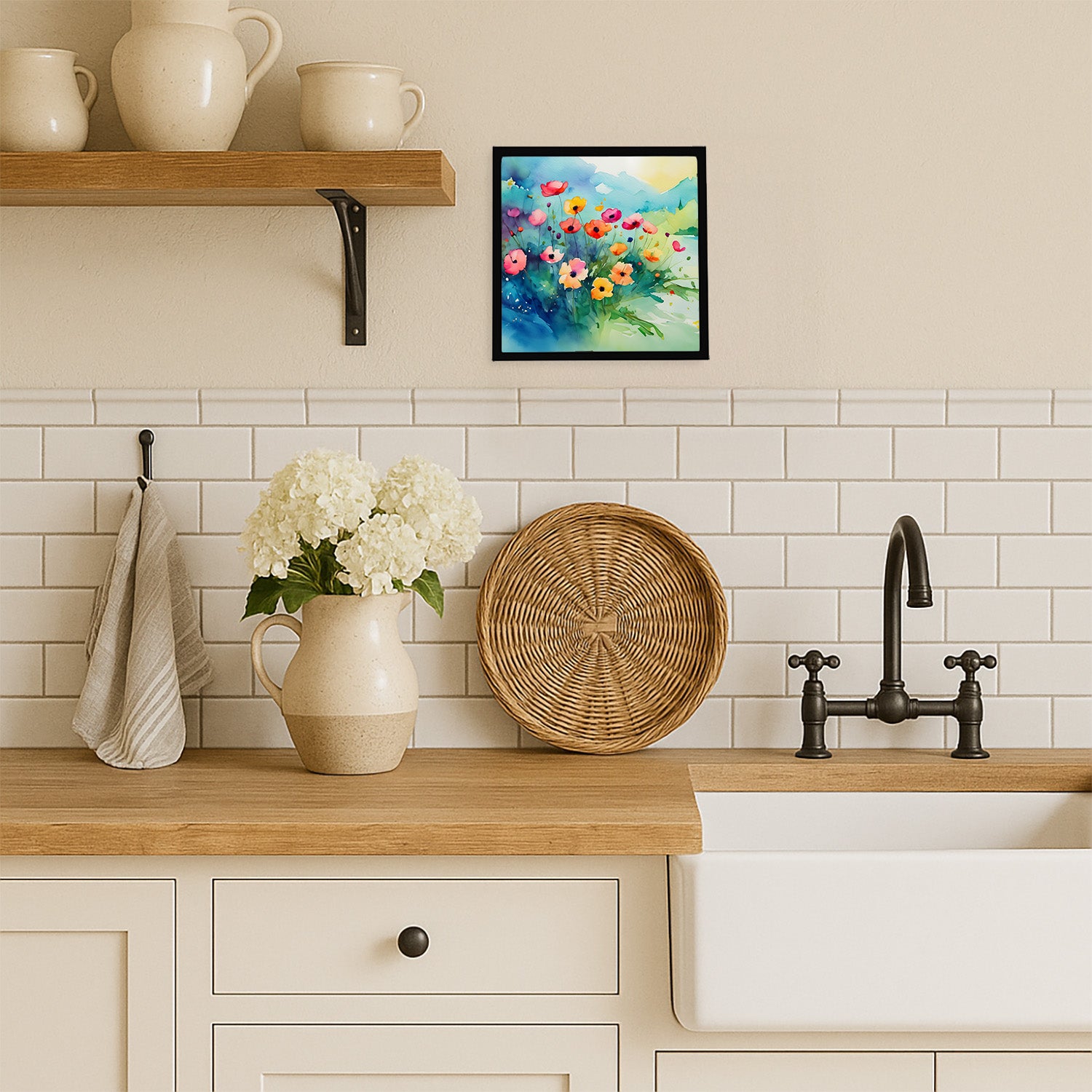 Caroline's Treasures Anemones in Watercolor Framed Metal Print