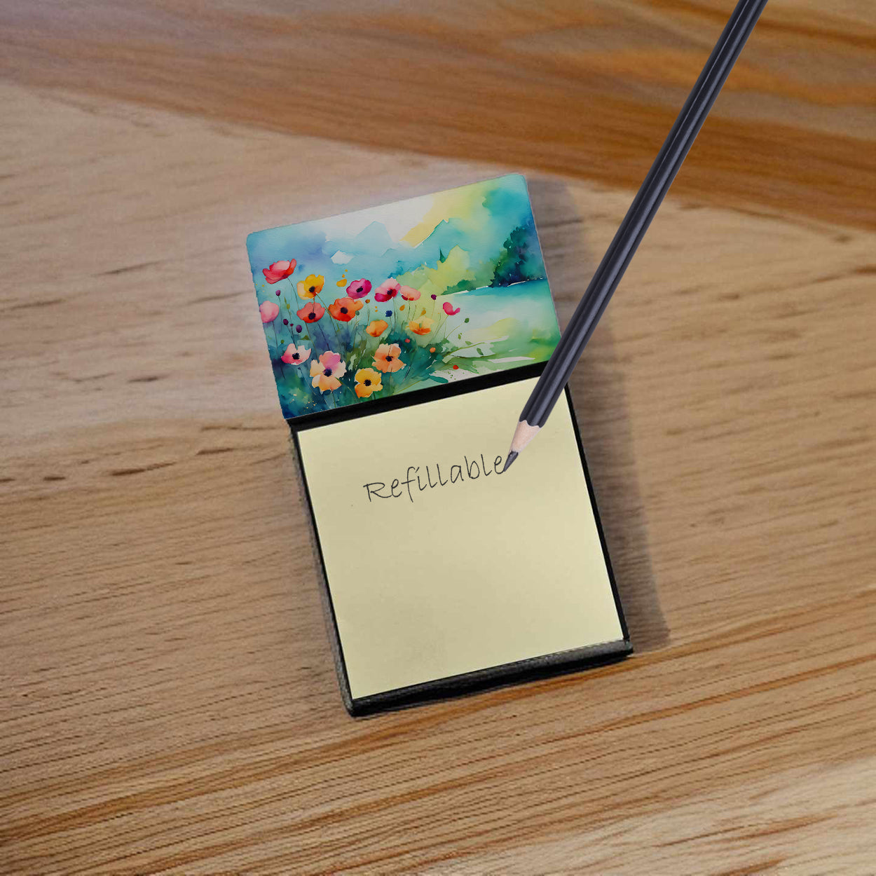 Caroline's Treasures Anemones in Watercolor Sticky Note Holder- Refiilable Desk Accessory Note Pad