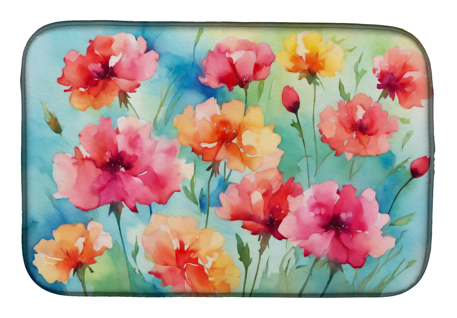 Caroline's Treasures Carnations in Watercolor Dish Drying Mat