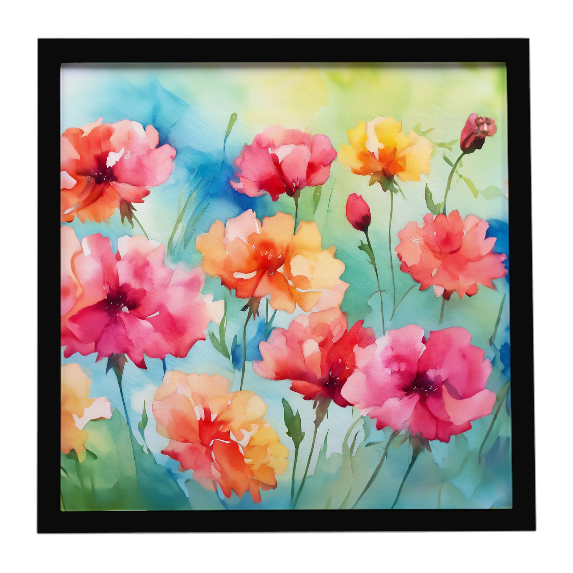 Caroline's Treasures Carnations in Watercolor Framed Metal Print