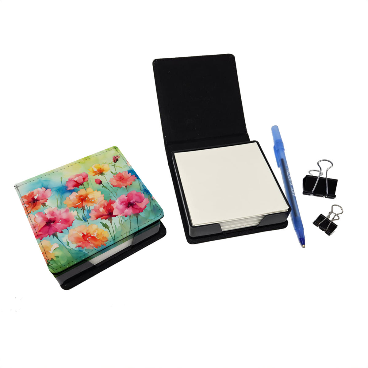 Caroline's Treasures Carnations in Watercolor PU Leather Note Paper Holder