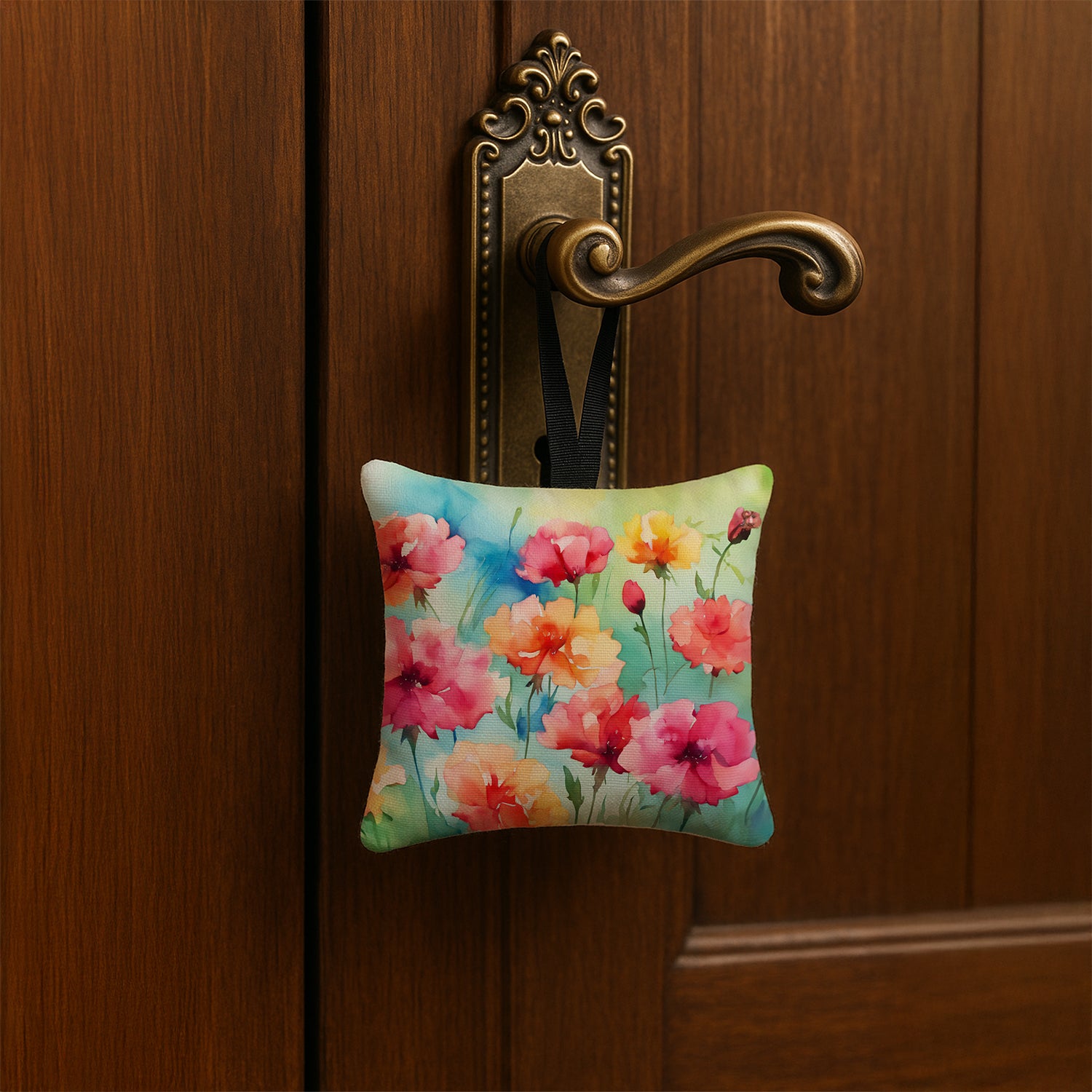 Caroline's Treasures Carnations in Watercolor Hanging Square Fabric Ornament 3.5 × 3.5