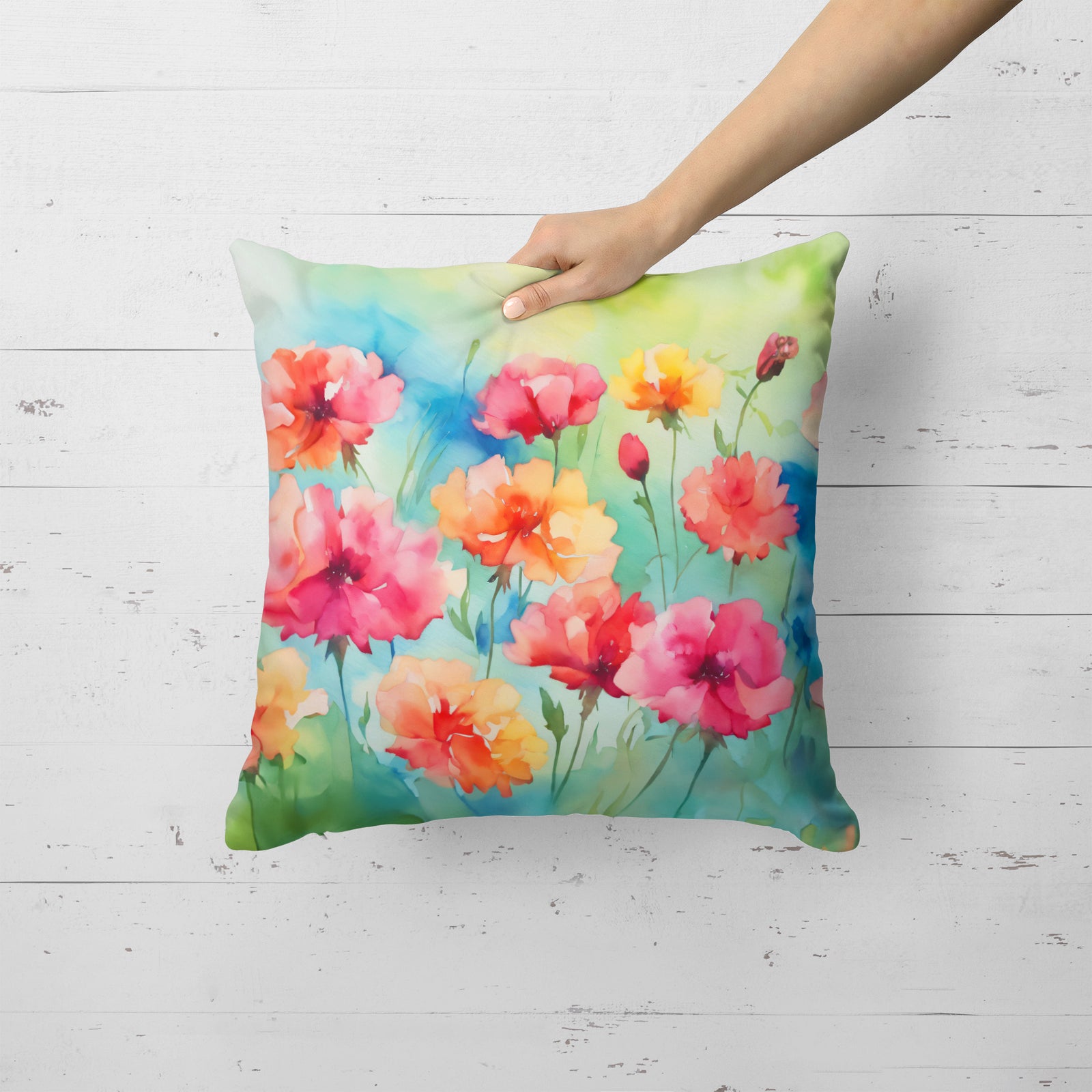 Caroline's Treasures Carnations in Watercolor Throw Pillow