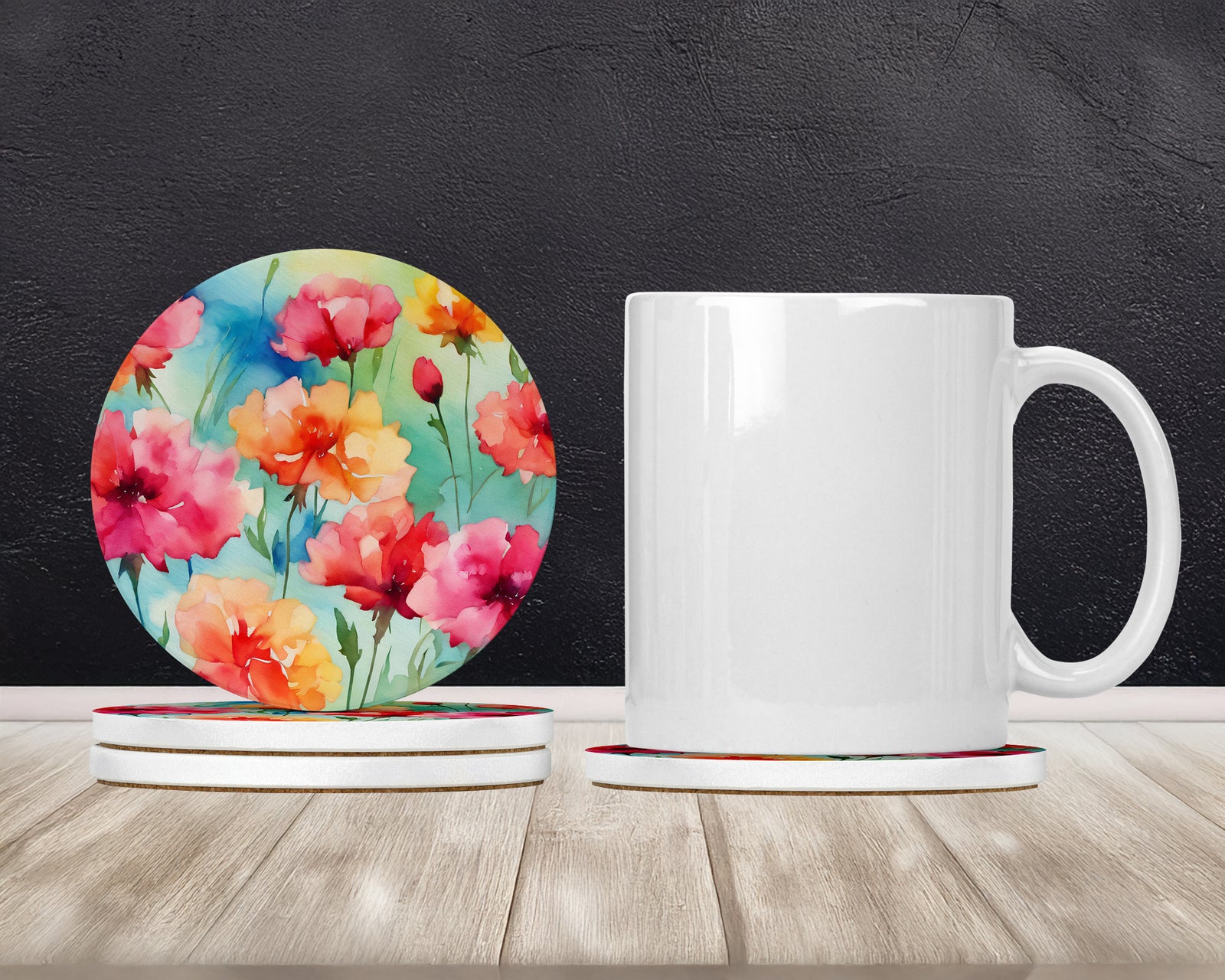 Caroline's Treasures Carnations in Watercolor Large Sandstone Coasters Pack of 4