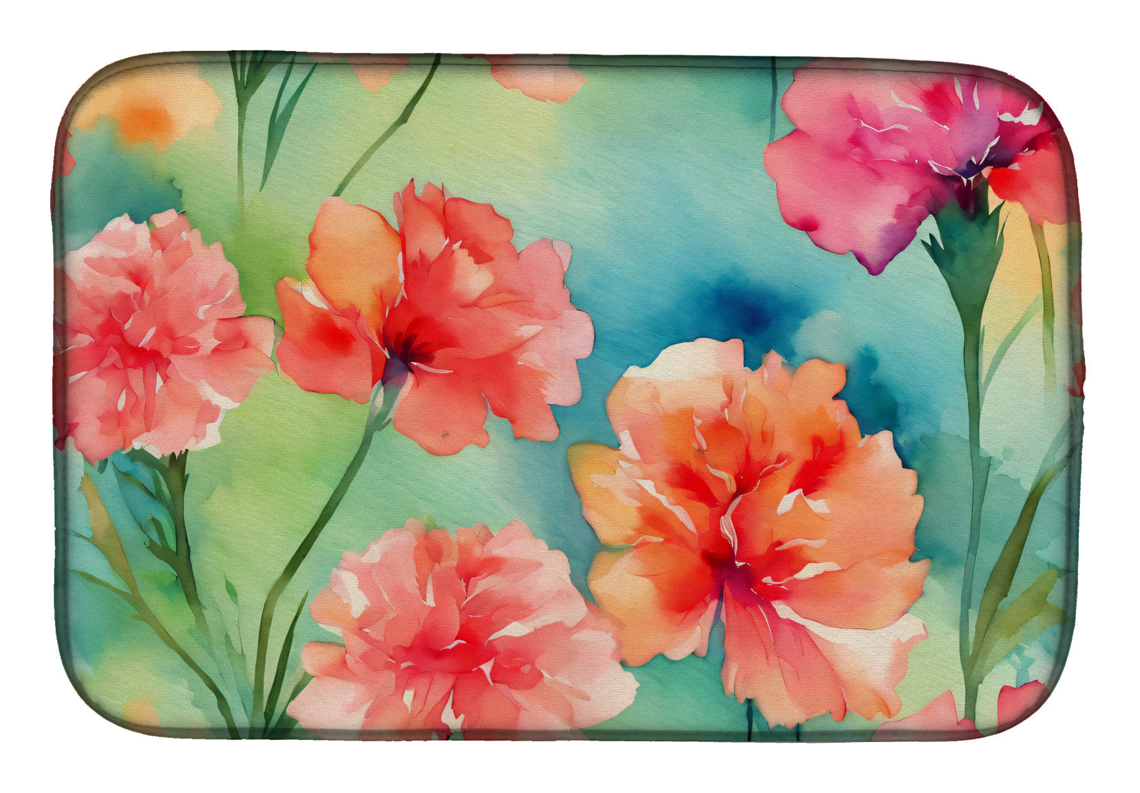 Caroline's Treasures Carnations in Watercolor Dish Drying Mat