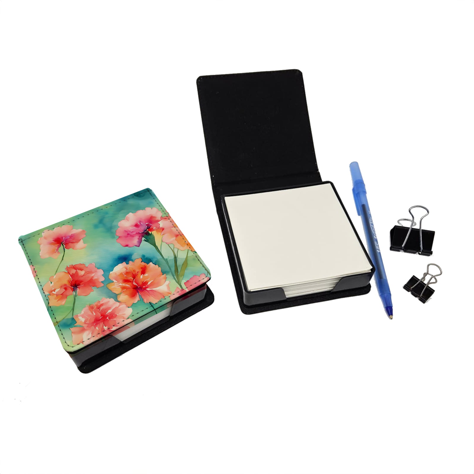 Caroline's Treasures Carnations in Watercolor PU Leather Note Paper Holder