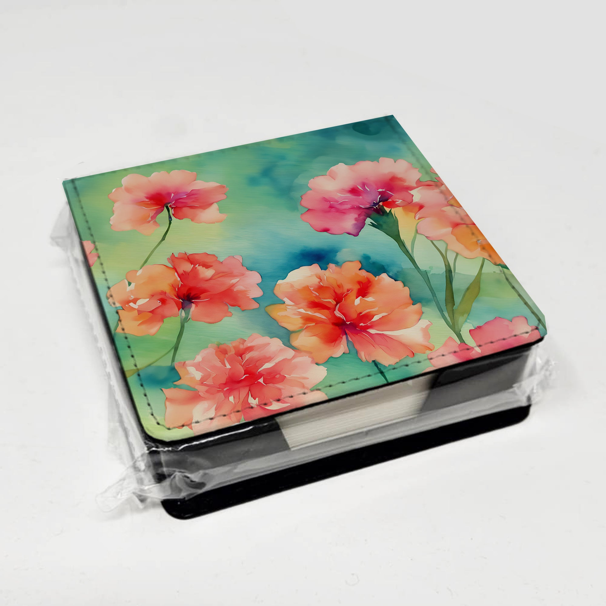 Caroline's Treasures Carnations in Watercolor PU Leather Note Paper Holder
