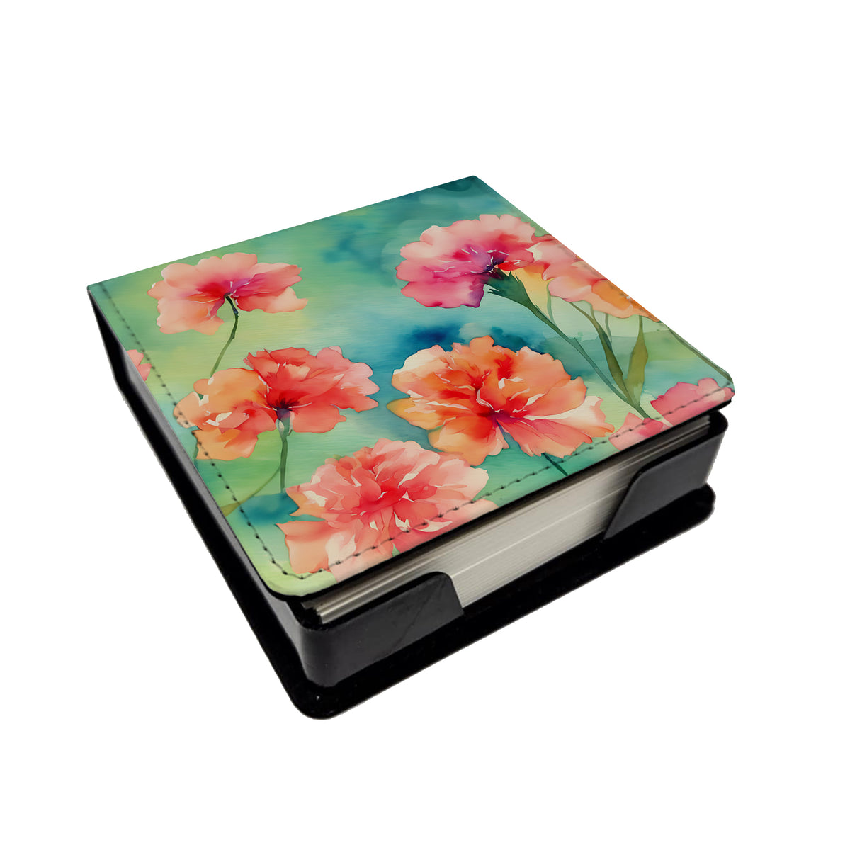 Caroline's Treasures Carnations in Watercolor PU Leather Note Paper Holder