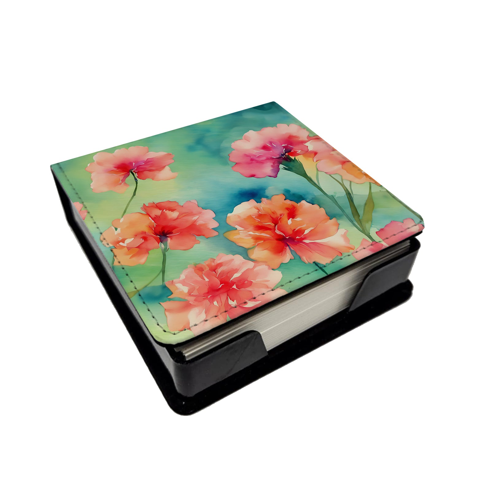Caroline's Treasures Carnations in Watercolor PU Leather Note Paper Holder