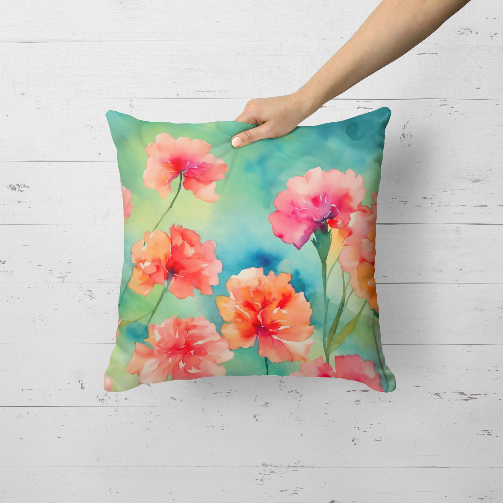 Caroline's Treasures Carnations in Watercolor Throw Pillow