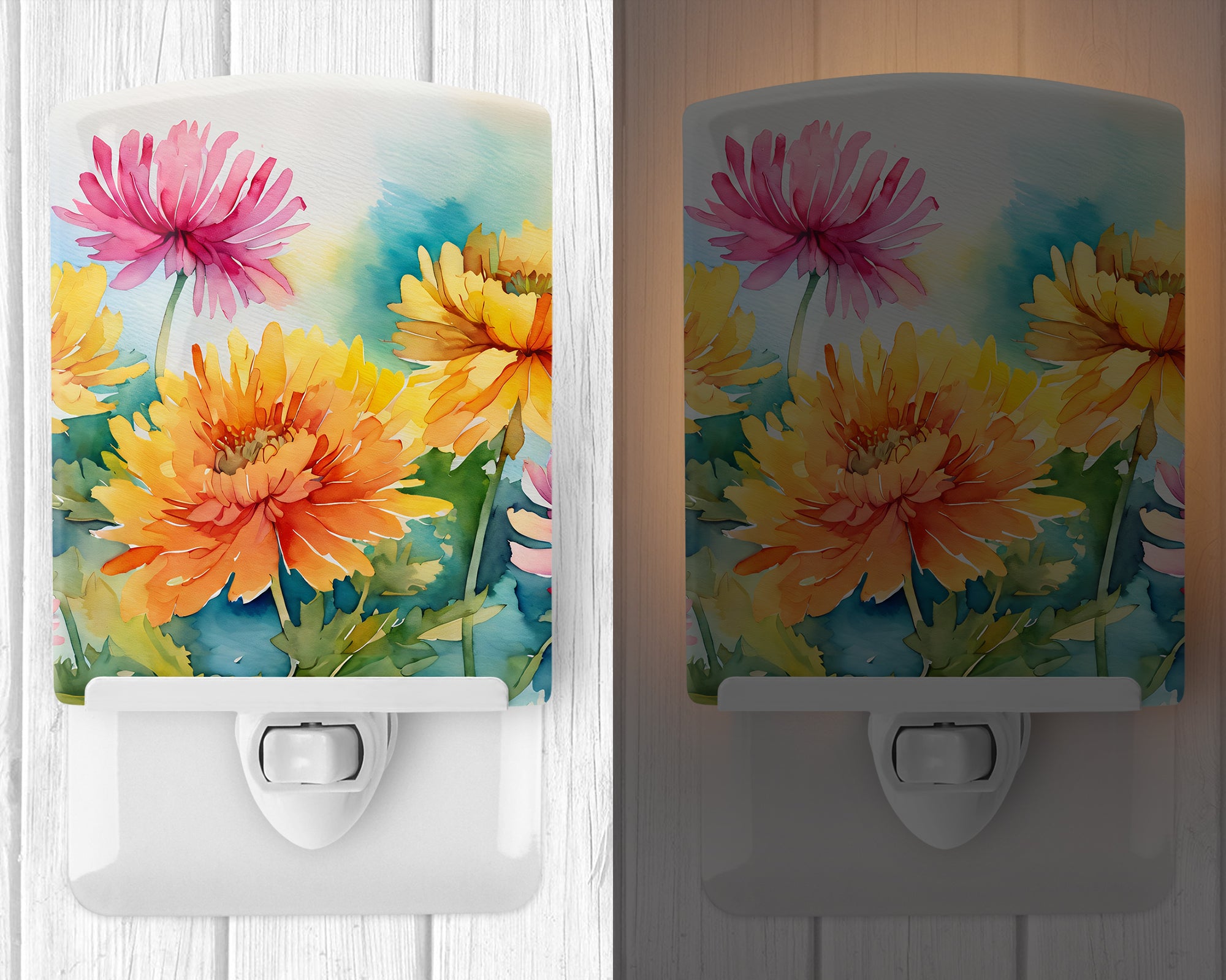Buy this Chrysanthemums in Watercolor Ceramic Night Light