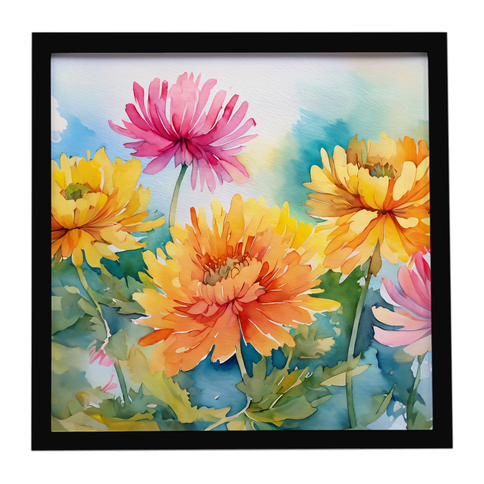 Caroline's Treasures Chrysanthemums in Watercolor Framed Metal Print