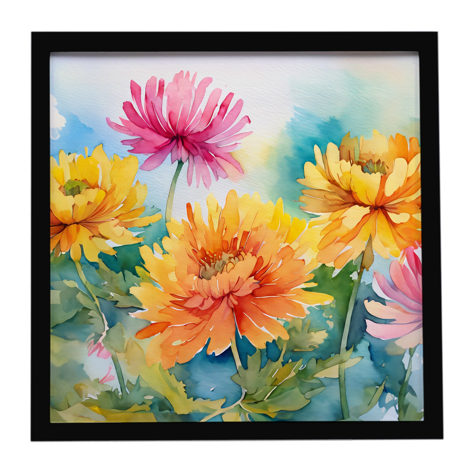 Caroline's Treasures Chrysanthemums in Watercolor Framed Metal Print